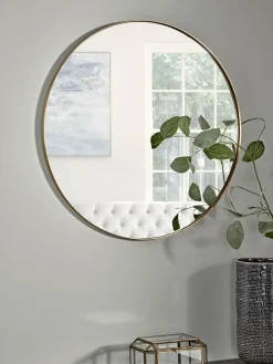 Cox & Cox Round Mirrors|Wall Mirrors<Antique Brass Slim Frame Round Mirror