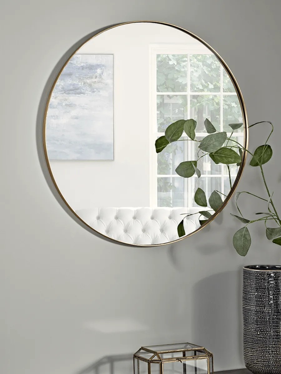 Cox & Cox Round Mirrors|Wall Mirrors<Antique Brass Slim Frame Round Mirror