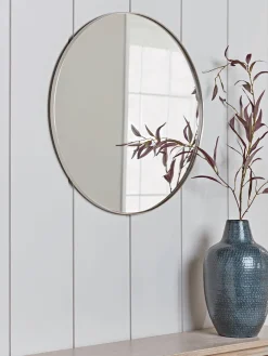 Cox & Cox Round Mirrors|Wall Mirrors<Antique Silver Slim Frame Round Mirror