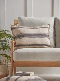 Cox & Cox Cushions|Cushions<Black & Natural Striped Cushion Cover - Rectangle