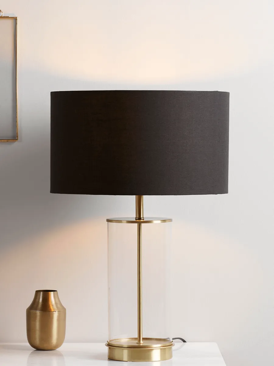 Cox & Cox Table Lamps<Brass & Black Glass Table Lamp