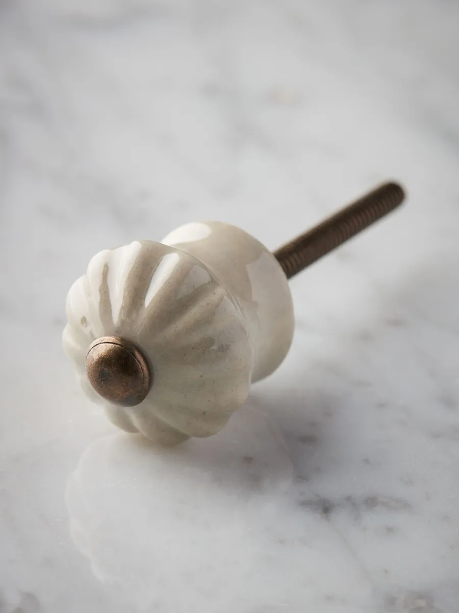 Cox & Cox Hardware<Ceramic Scalloped Handle - White