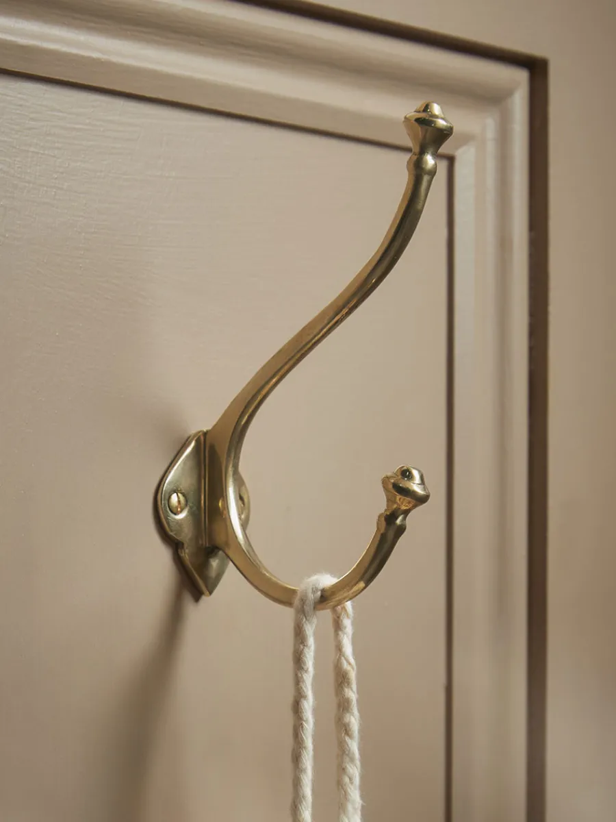 Cox & Cox Hardware|Hooks & Hook Racks<Decorative Double Coat Hook - Solid Brass