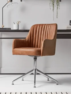 Cox & Cox Office Chairs<Fluted Leather Swivel Chair - Tan