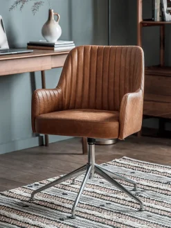 Cox & Cox Office Chairs<Fluted Leather Swivel Chair - Tan
