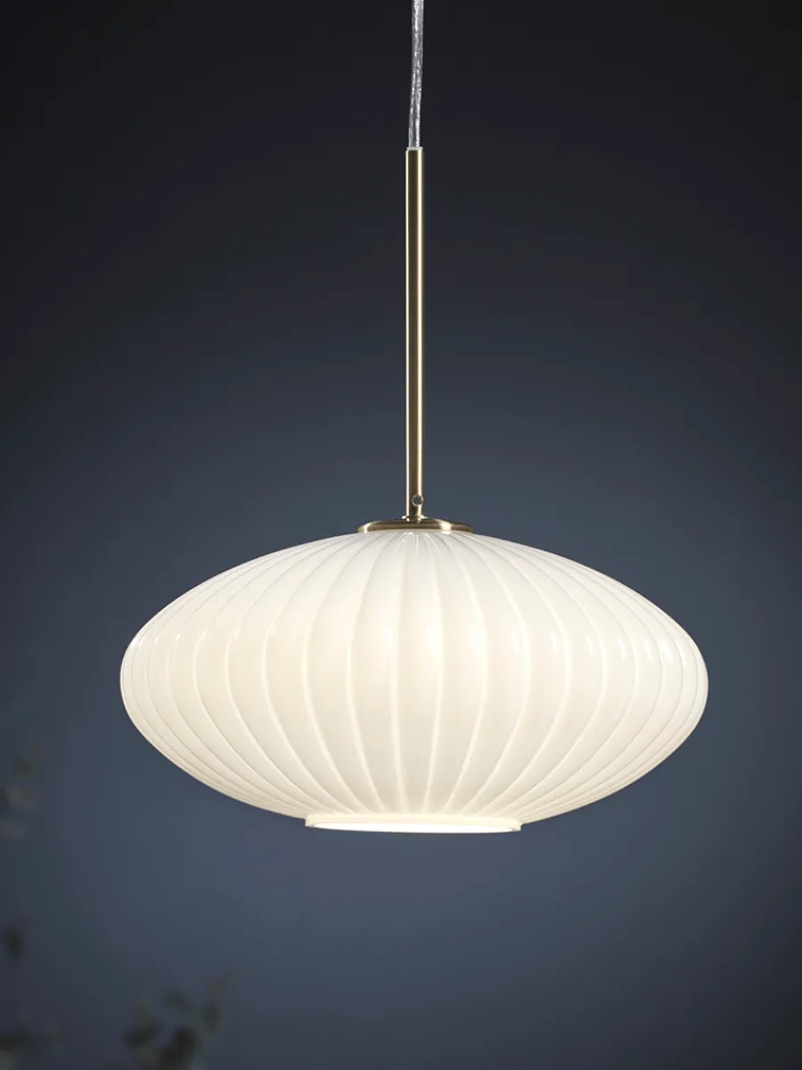 Cox & Cox Pendants<Fluted Milky Glass Pendant - Oval