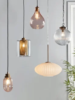 Cox & Cox Pendants<Fluted Milky Glass Pendant - Oval