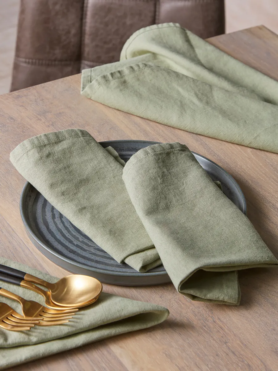 Cox & Cox Kitchen Accessories & Tableware<Four Linen & Cotton Napkins - Sage