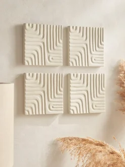 Cox & Cox Wall Art<Four Textured Wall Art Tiles