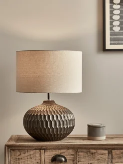 Cox & Cox Table Lamps<Geometric Textured Table Lamp - Bronze