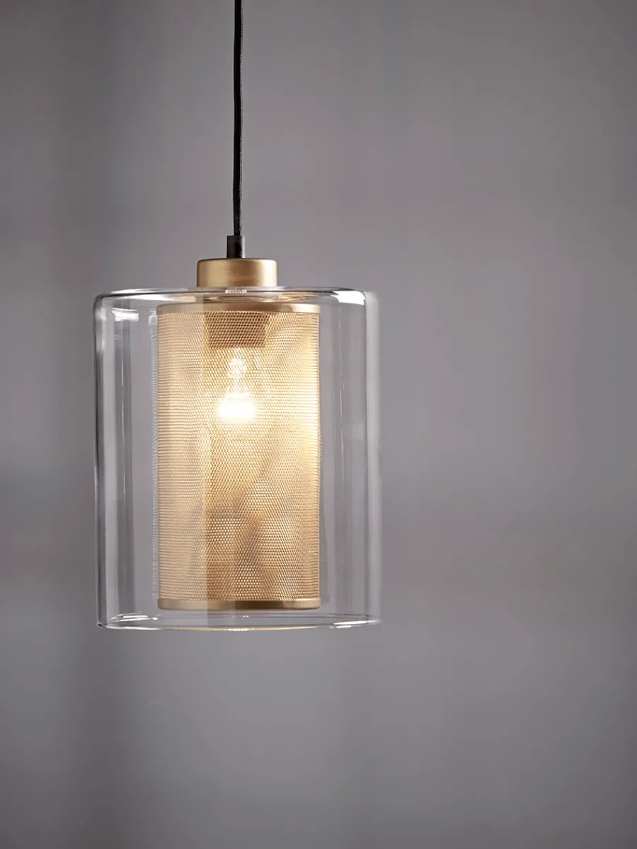 Cox & Cox Pendants<Glass & Brass Mesh Pendant