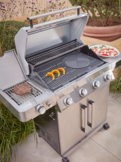 Cox & Cox Outdoor Cooking<Gourmet Gas & Charcoal Stainless Steel BBQ - 4 Burner