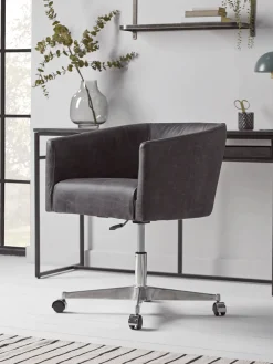 Cox & Cox Office Chairs<Leather Wheeled Tub Chair - Vintage Black