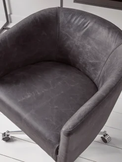 Cox & Cox Office Chairs<Leather Wheeled Tub Chair - Vintage Black