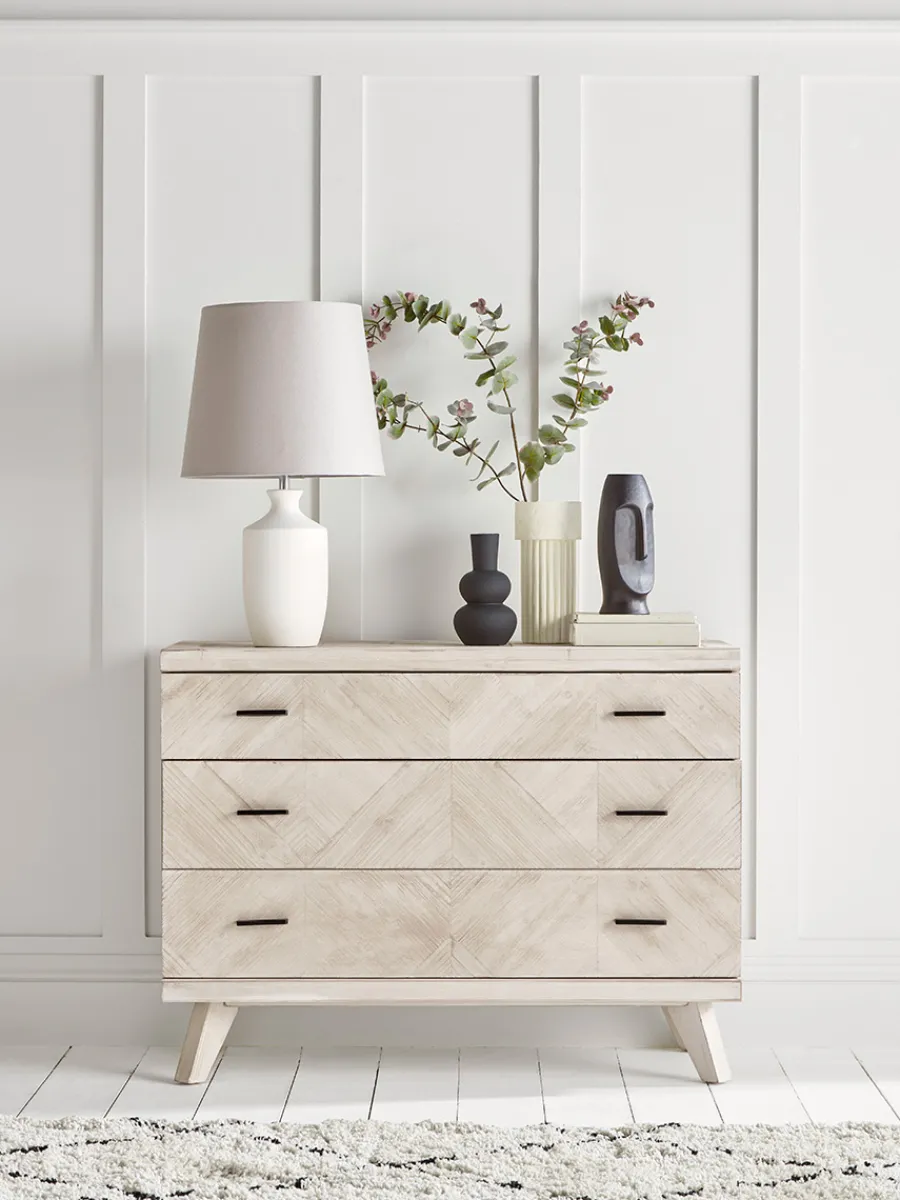 Cox & Cox Chests Of Drawers|Chests Of Drawers<Limewashed Parquet Chest of Drawers