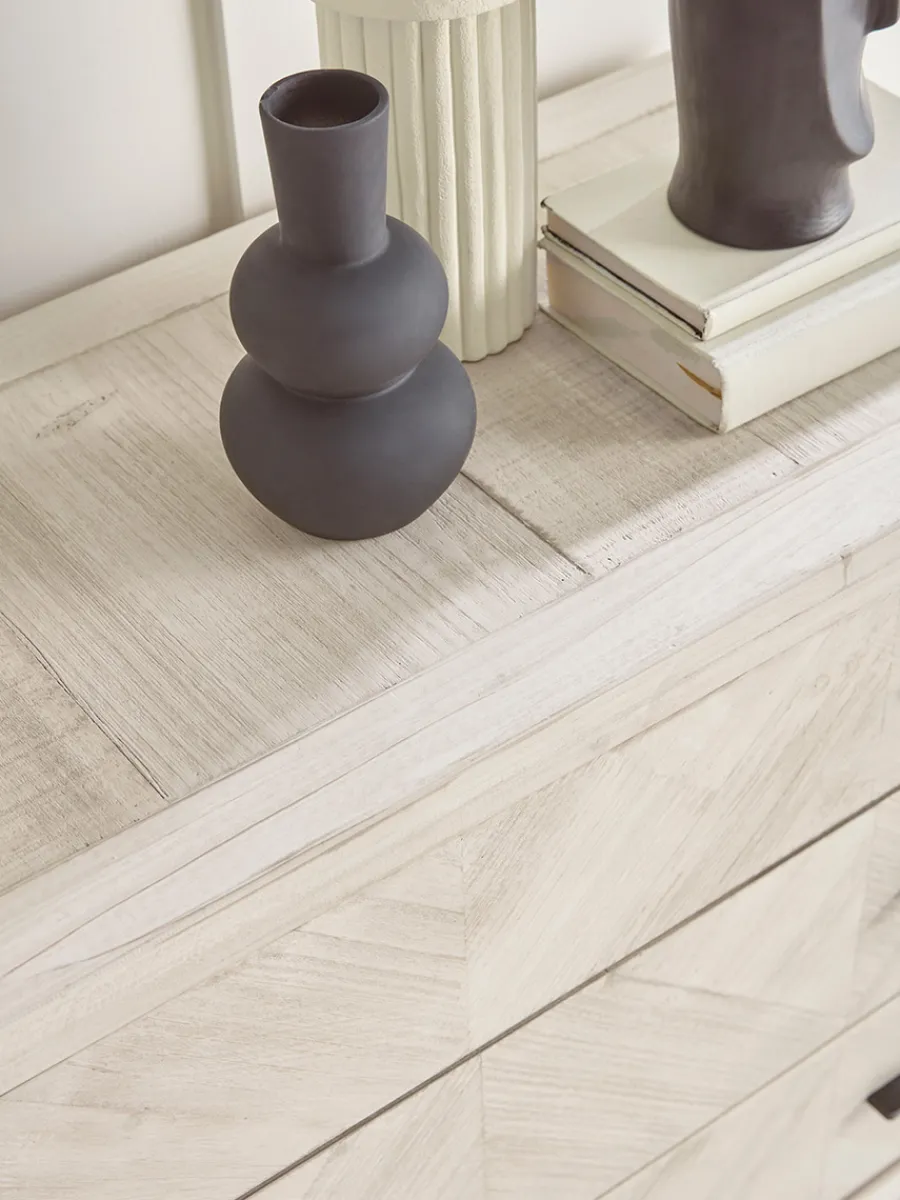 Cox & Cox Chests Of Drawers|Chests Of Drawers<Limewashed Parquet Chest of Drawers