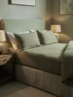 Cox & Cox Bedding|Bedding<Luxury Linen King Fitted Sheet - Olive Green