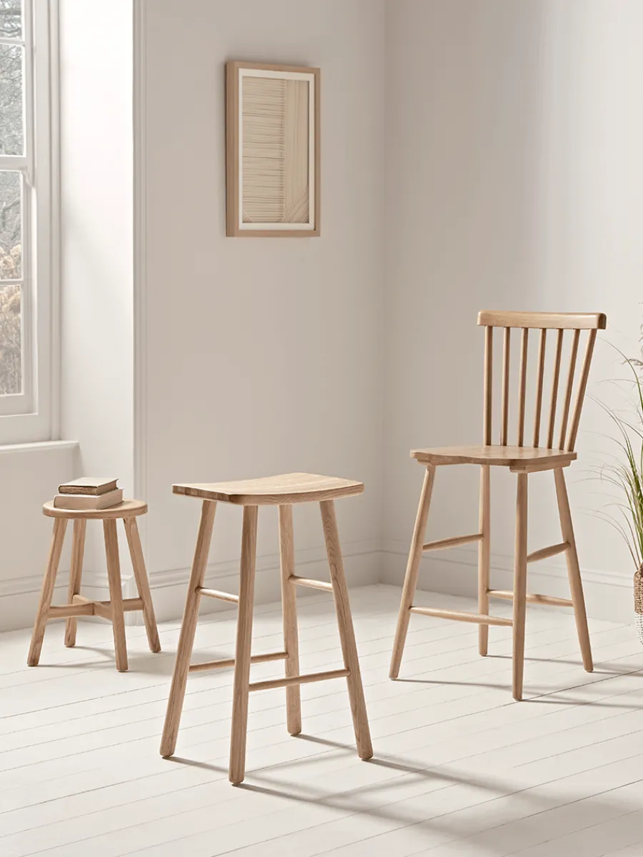 Cox & Cox Stools<Oak Curved Topped Counter Stool - Natural
