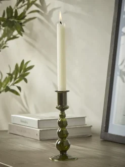Cox & Cox Candle Holders<Olive Glass Dinner Candle Holder - Large