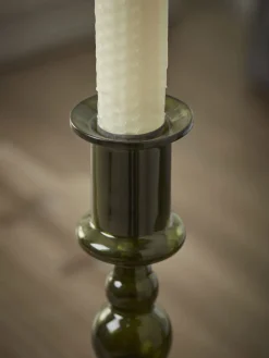 Cox & Cox Candle Holders<Olive Glass Dinner Candle Holder - Large