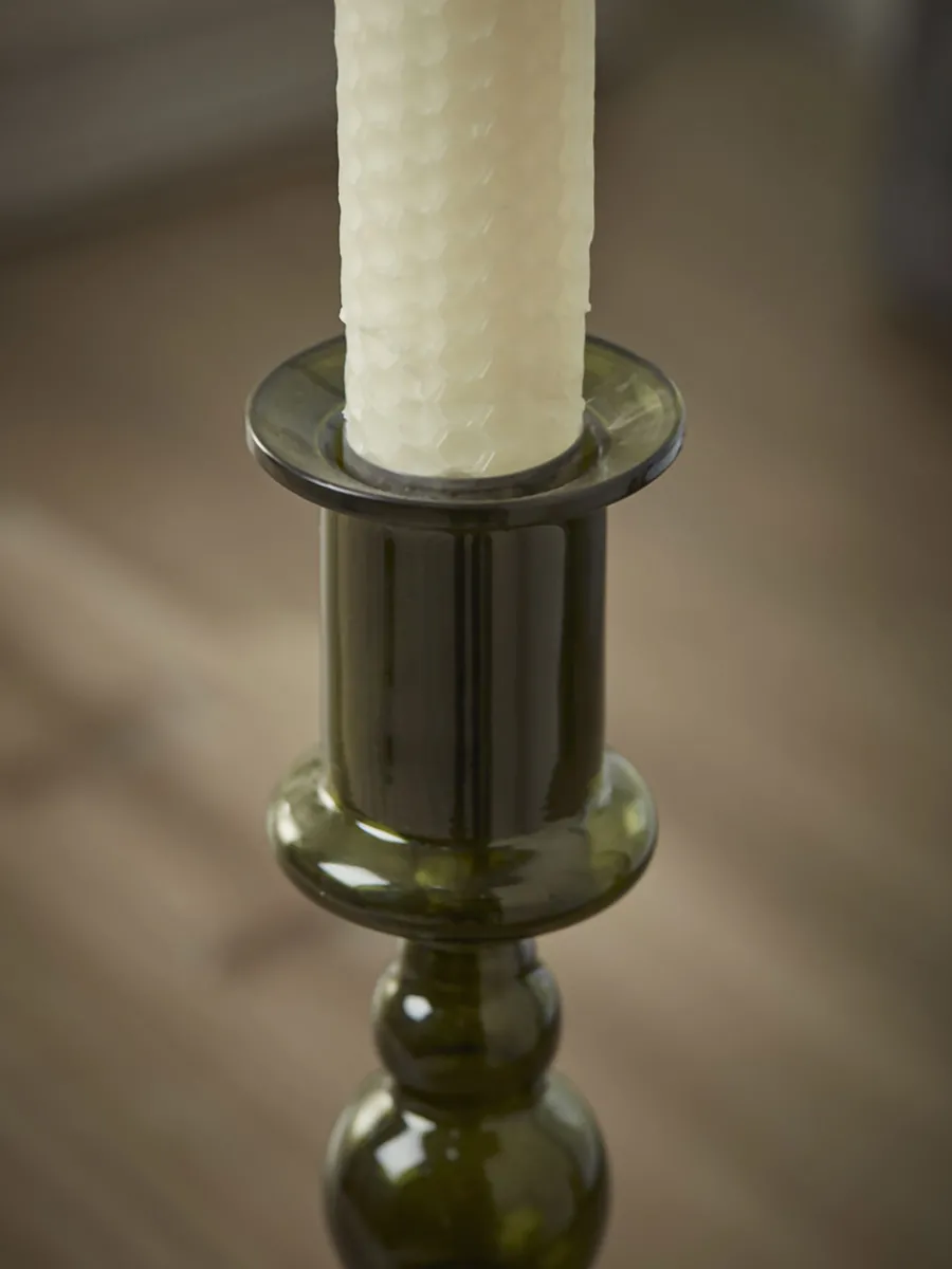 Cox & Cox Candle Holders<Olive Glass Dinner Candle Holder - Large