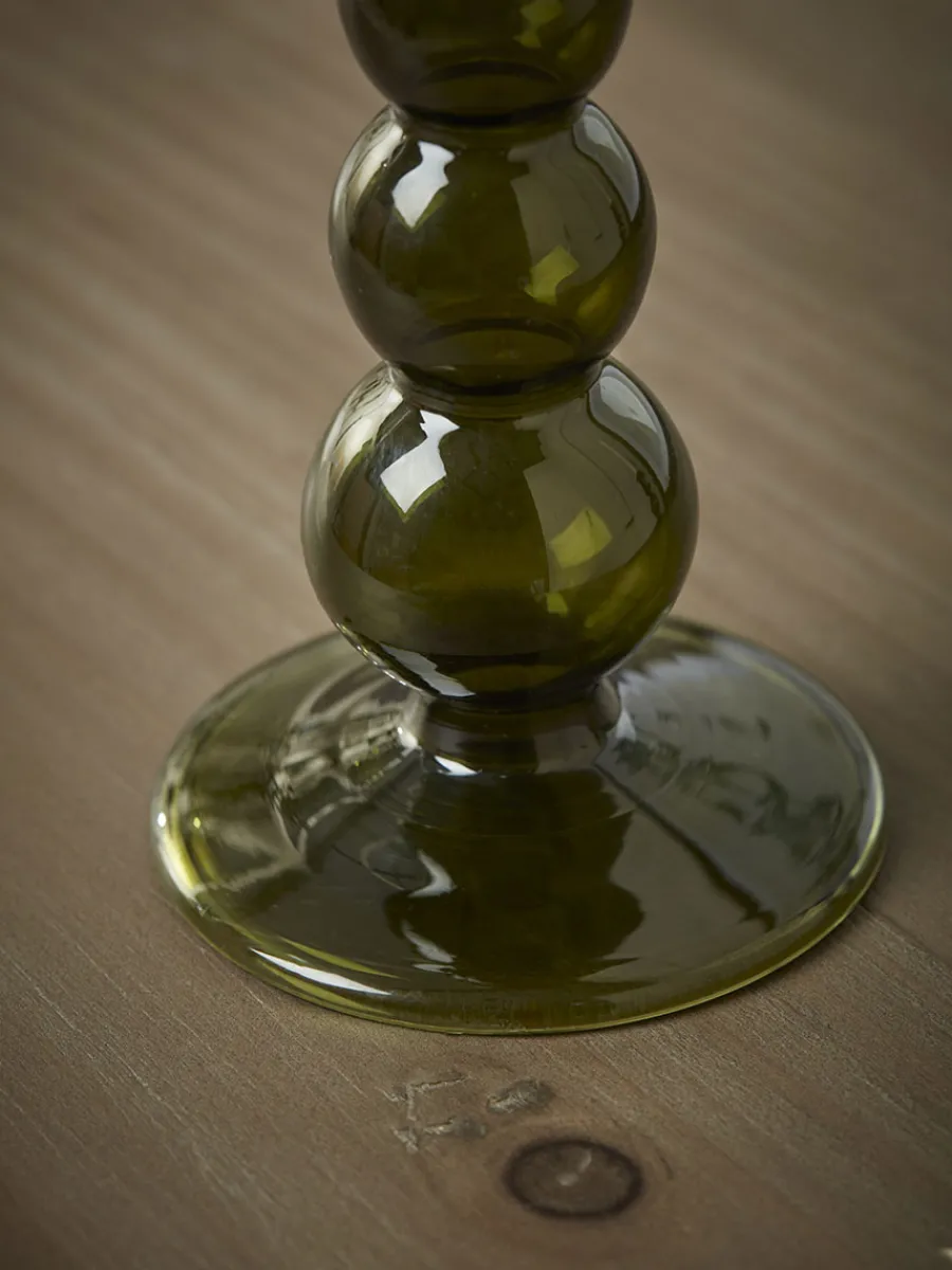 Cox & Cox Candle Holders<Olive Glass Dinner Candle Holder - Large