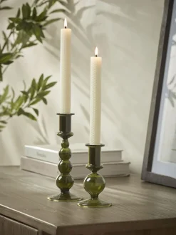 Cox & Cox Candle Holders<Olive Glass Dinner Candle Holder - Large