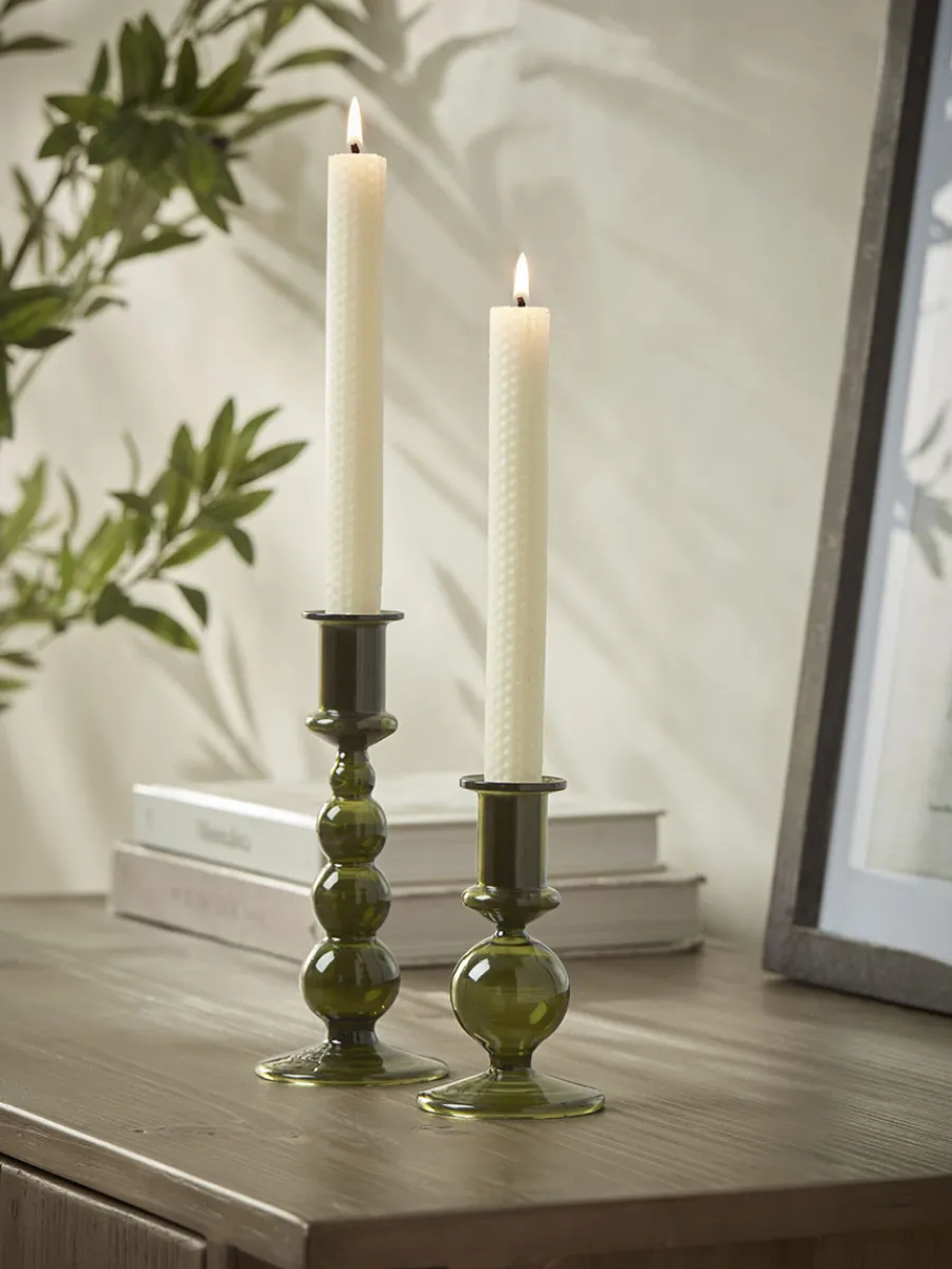 Cox & Cox Candle Holders<Olive Glass Dinner Candle Holder - Large
