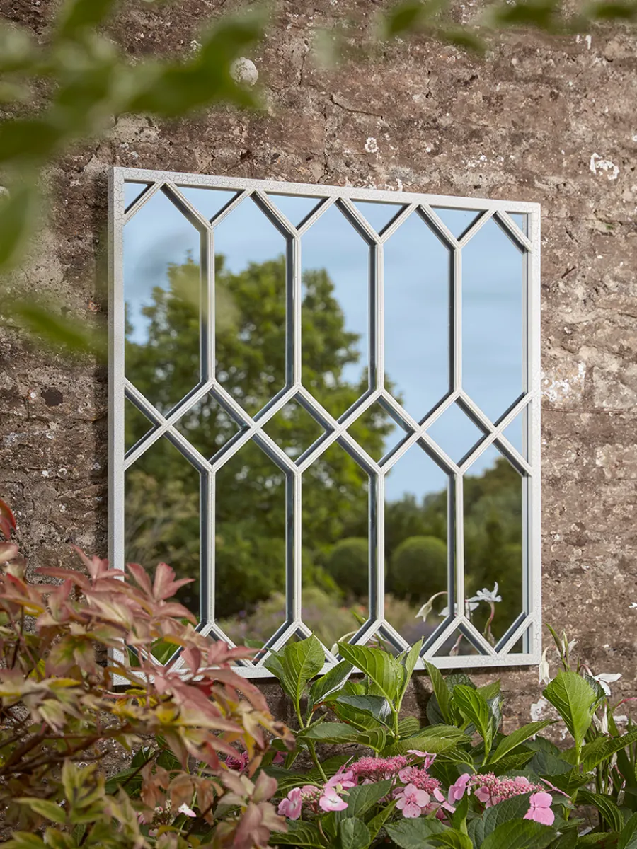 Cox & Cox Outdoor Garden Mirrors|Outdoor Garden Mirrors<Outdoor White Trellis Window Mirror