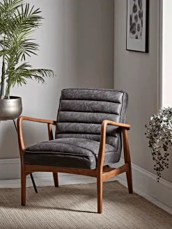 Cox & Cox Occasional Chairs|Armchairs & Loveseats<Ribbed Leather Armchair - Black