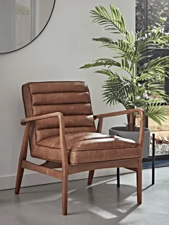 Cox & Cox Occasional Chairs|Armchairs & Loveseats<Ribbed Leather Armchair - Tan