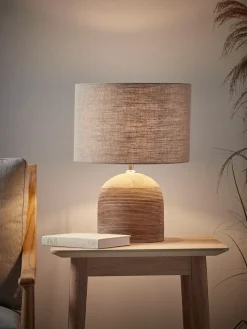 Cox & Cox Table Lamps<Ribbed Mango Wood Table Lamp - Natural