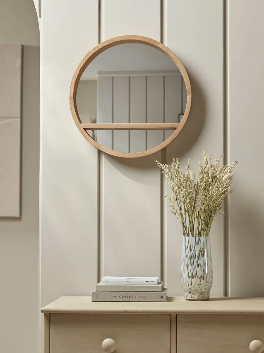 Cox & Cox Wall Mirrors<Round Oak Shelf Mirror