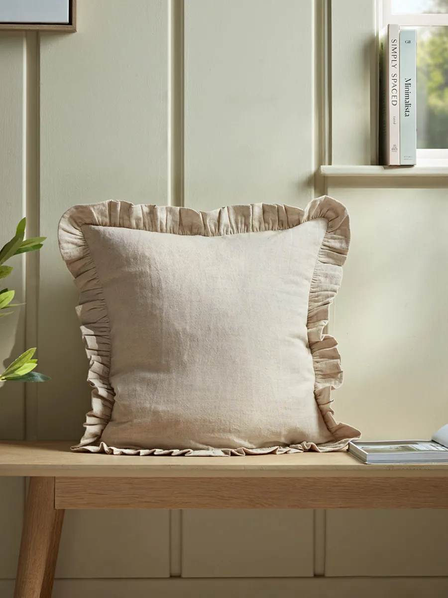 Cox & Cox Cushions|Cushions<Ruffle Cotton Linen Square Cushion - Natural