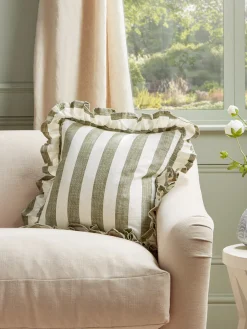 Cox & Cox Cushions|Cushions<Ruffle Square Cushion - Green Stripe