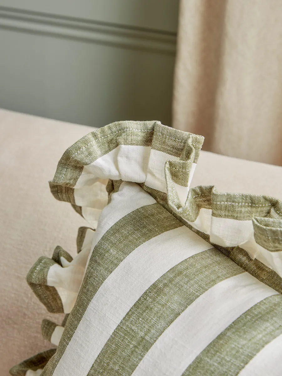 Cox & Cox Cushions|Cushions<Ruffle Square Cushion - Green Stripe