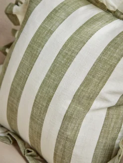 Cox & Cox Cushions|Cushions<Ruffle Square Cushion - Green Stripe