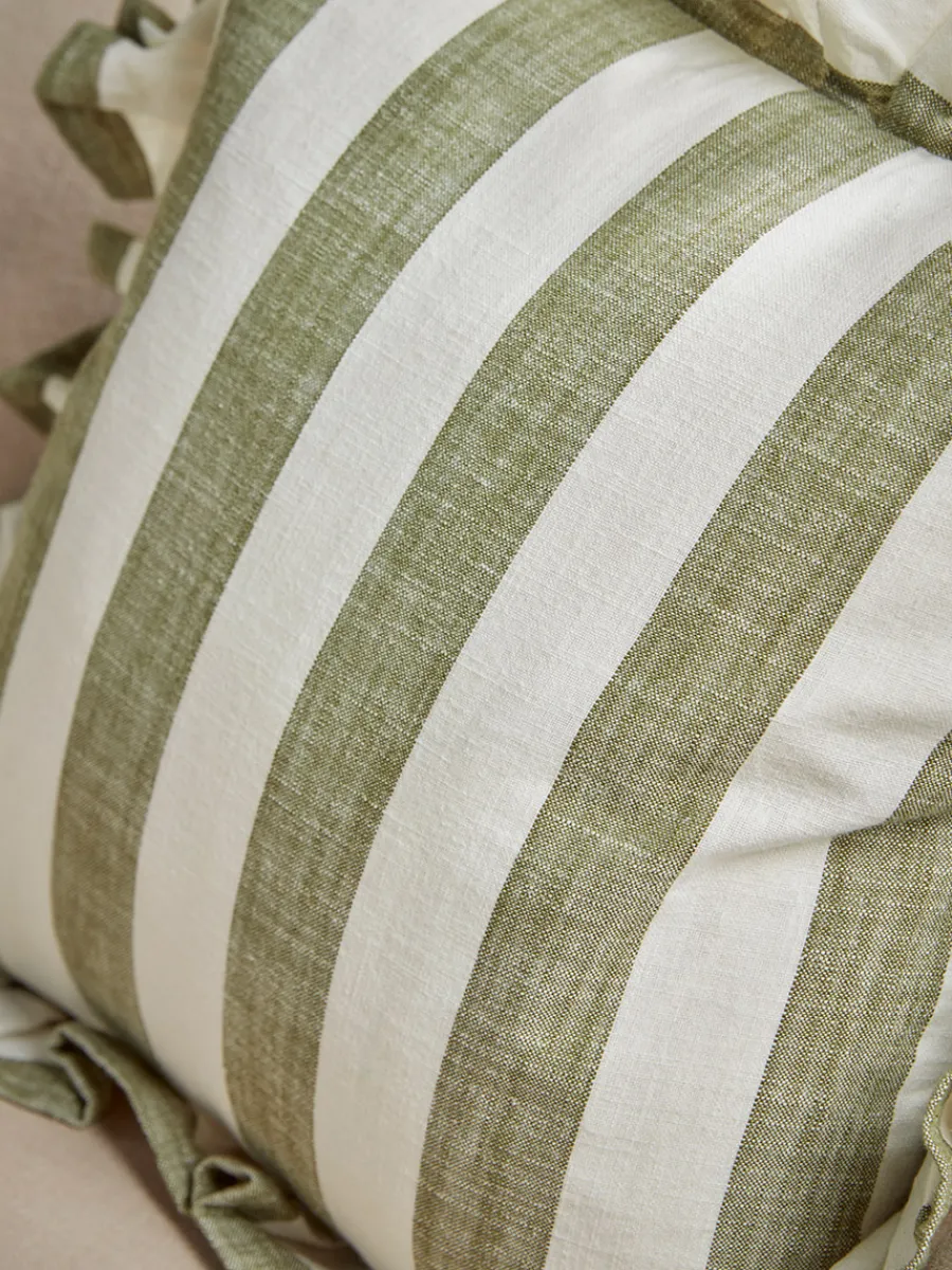 Cox & Cox Cushions|Cushions<Ruffle Square Cushion - Green Stripe
