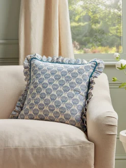 Cox & Cox Cushions|Cushions<Ruffle Square Cushion - Swedish Blue Print