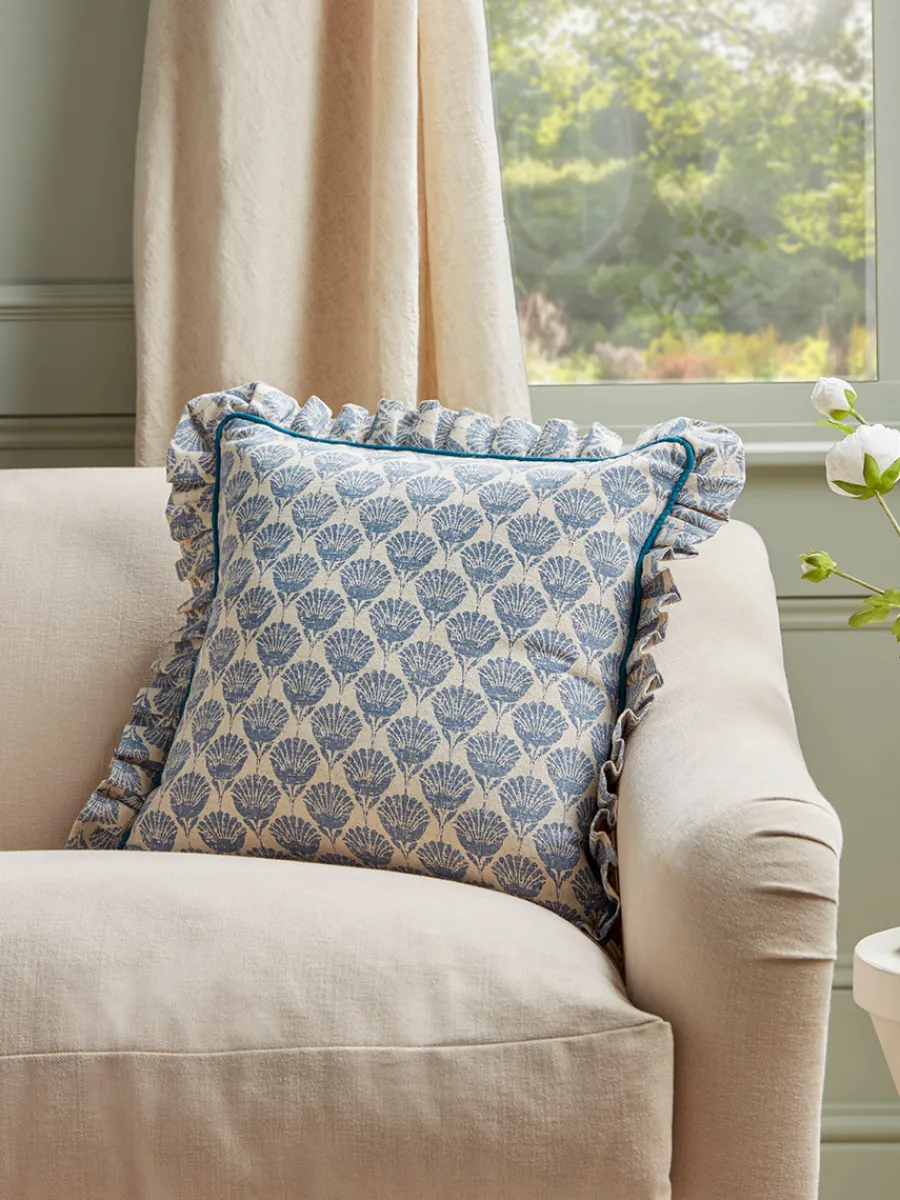 Cox & Cox Cushions|Cushions<Ruffle Square Cushion - Swedish Blue Print