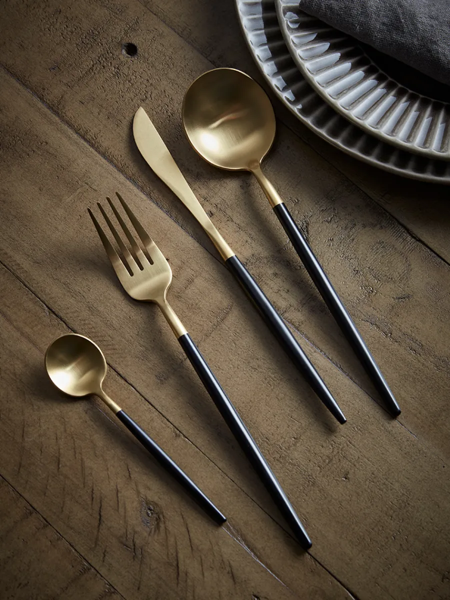 Cox & Cox Kitchen Accessories & Tableware<Sixteen Piece Cutlery Set - Black & Gold