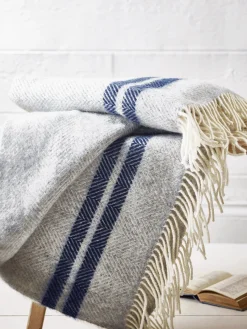 Cox & Cox Throws<Soft Wool Throw - Blue French Stripe
