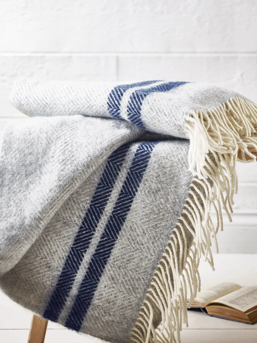 Cox & Cox Throws<Soft Wool Throw - Blue French Stripe