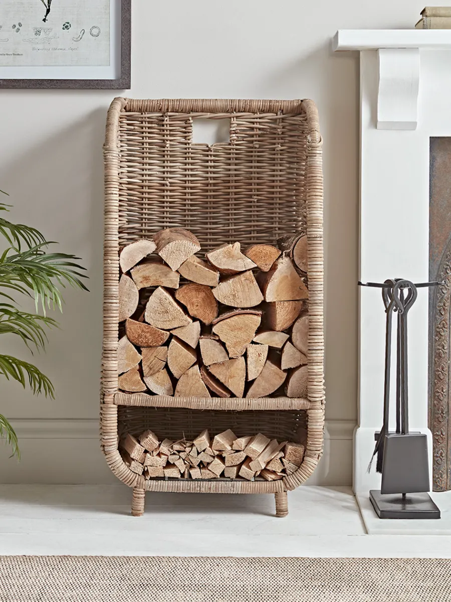 Cox & Cox Fireside<Tall Rattan Log & Kindling Trolley