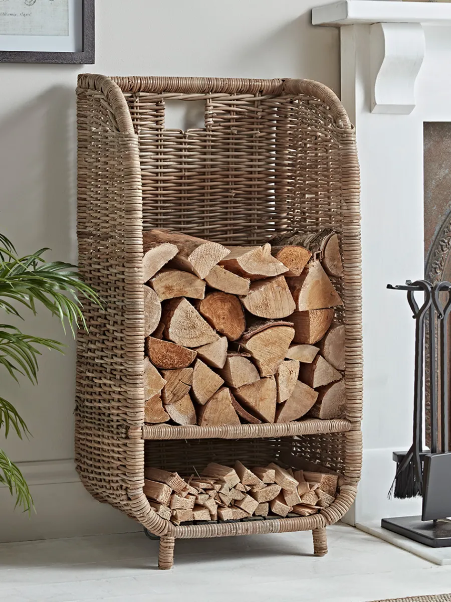 Cox & Cox Fireside<Tall Rattan Log & Kindling Trolley