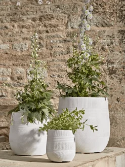 Cox & Cox Plant Pots & Troughs<Three Geometric Etched Planters - Light Grey