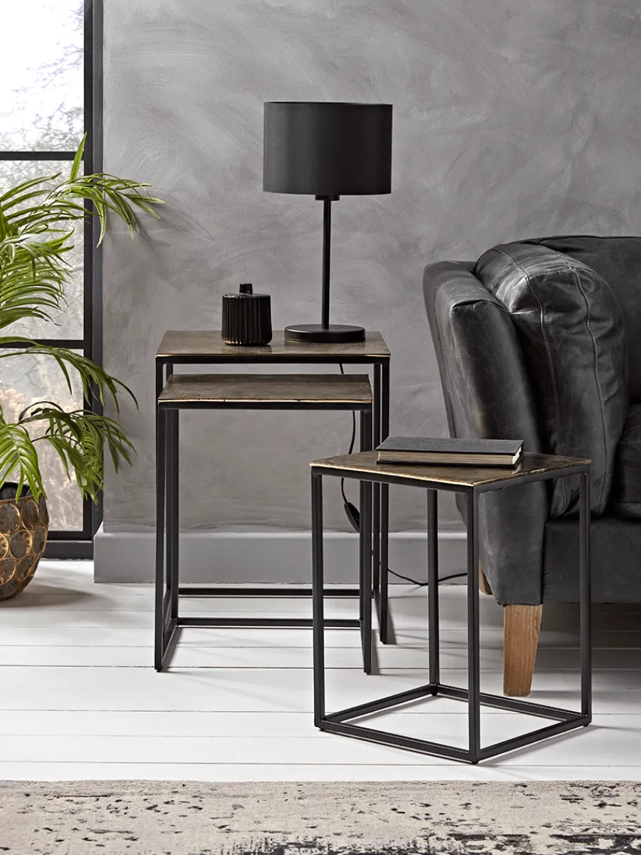 Cox & Cox Nesting Tables<Three Gold Textured Nesting Tables - Square