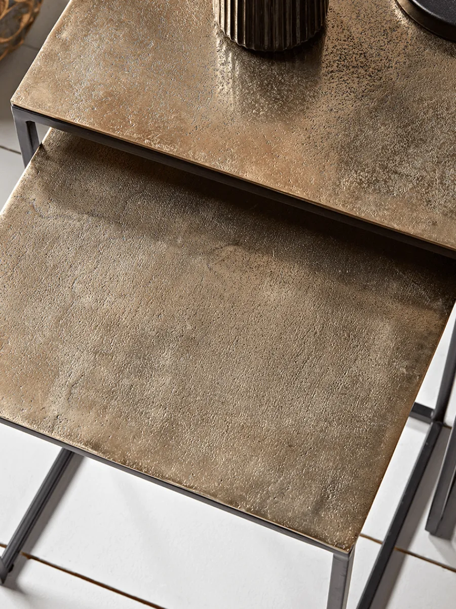 Cox & Cox Nesting Tables<Three Gold Textured Nesting Tables - Square