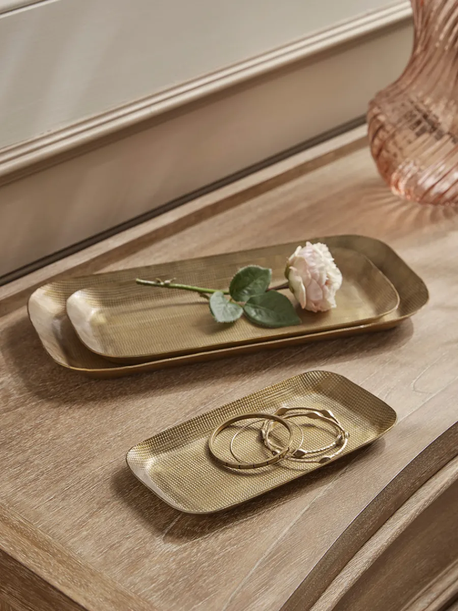 Cox & Cox Bowls, Dishes & Trinket Boxes<Three Golden Textured Trays