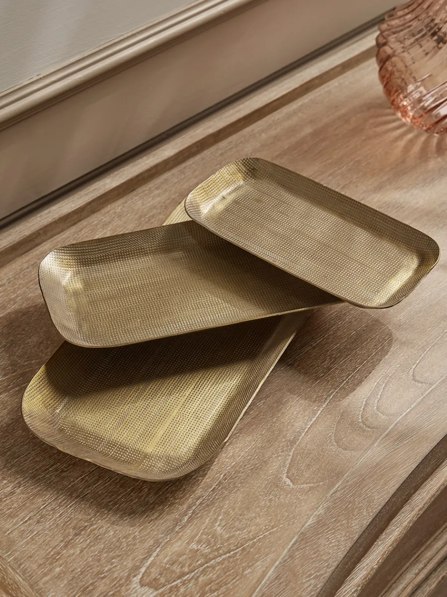 Cox & Cox Bowls, Dishes & Trinket Boxes<Three Golden Textured Trays